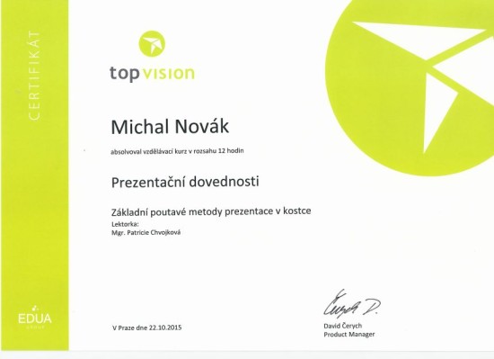 Michal Novák certifikát Prezentační dovednosti 2015