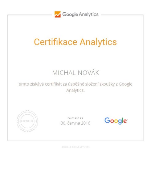 Certifikace Google Analytics Michal Novák  2016